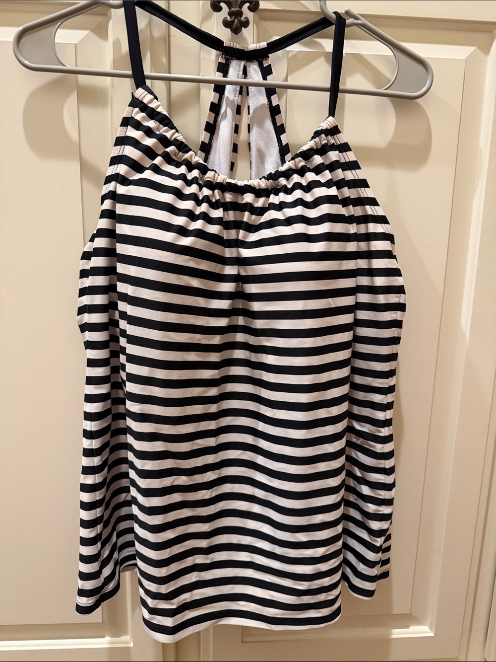 Kona Sol Black and Off White Striped Halter Tankini Top Women XL
